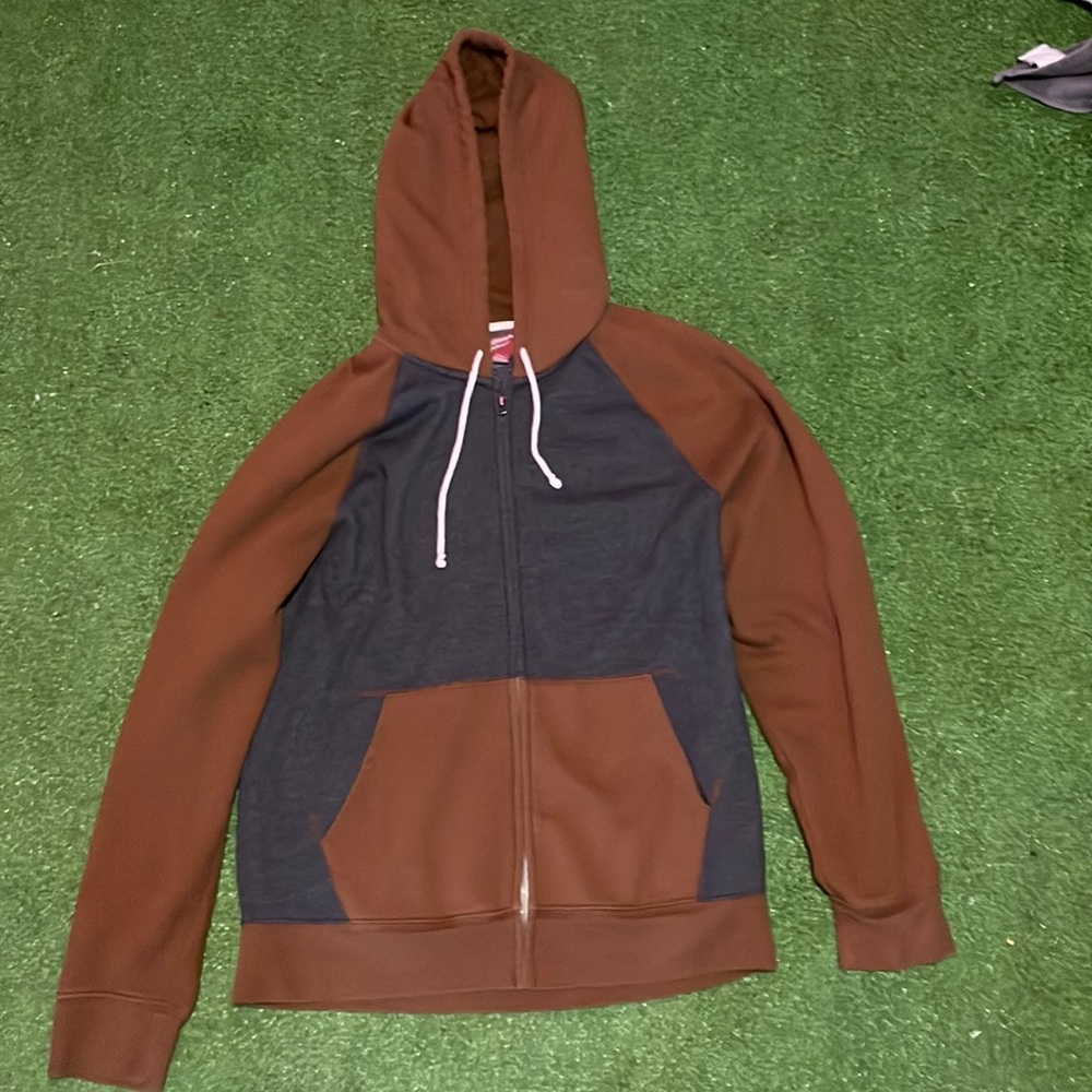 zip up hoodie size M brown and grey